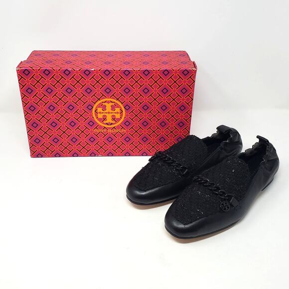 Tory Burch Mini Benton Charm 20MM Tweed Leather Loafer Perfect Black Size 7.5 M - Picture 2 of 11